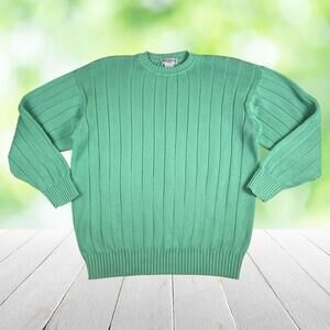Vtg BULLOCK & JONES Cotton Rib Knit Sweater Made In Italy Green Crewneck Men 2XL